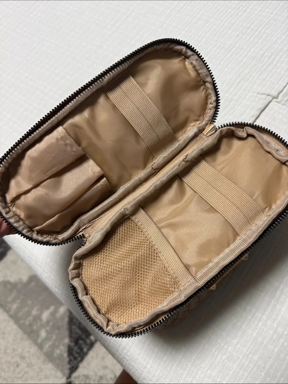 Taupe Woven Cosmetic Case with Handle